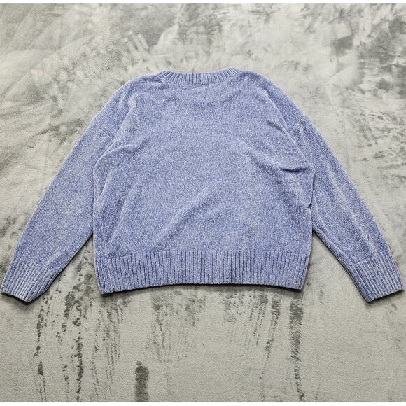 Cynthia Rowley Sweater Womens XL Blue White Fuzzy Chenille Knit Weekend Casual - Picture 3 of 9